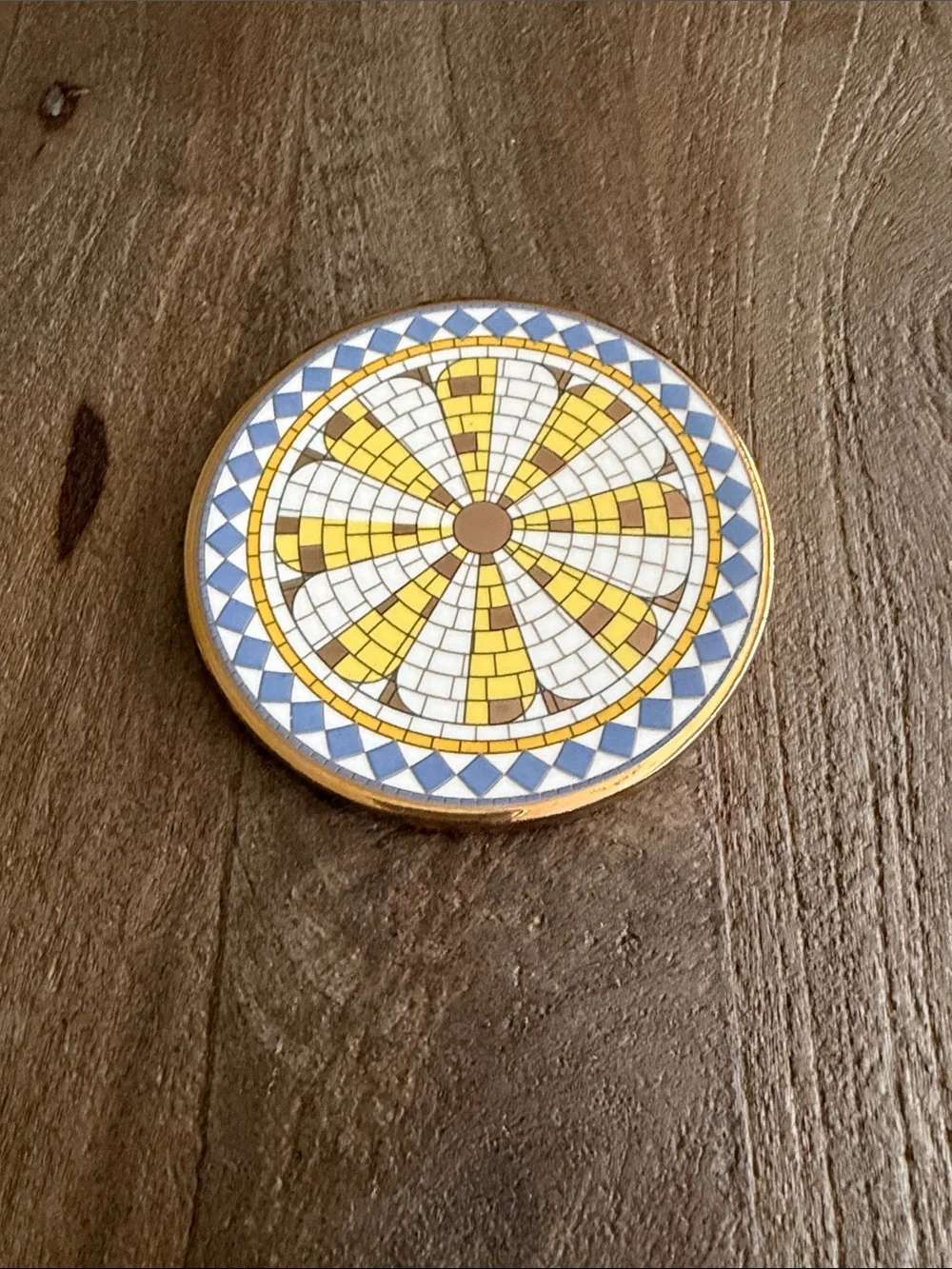 Anthropologie Bistro Tile Stoneware 24k Gold Accent Italia Coaster- Lemon 🍋 New